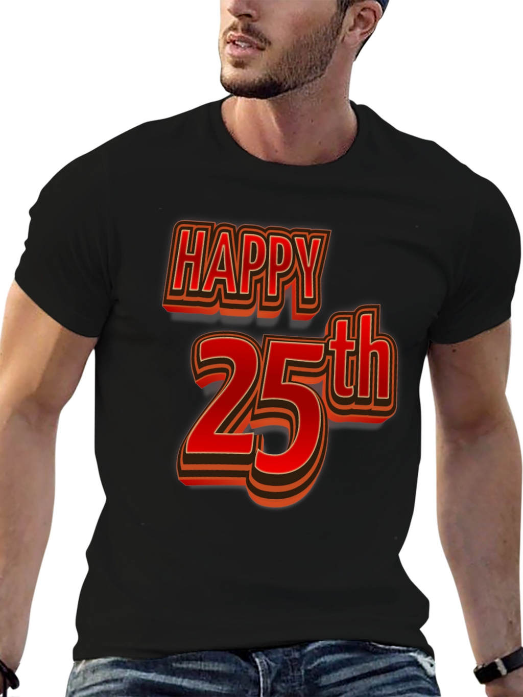 Happy 25th Birthday T-Shirt - Black Graphic Tee