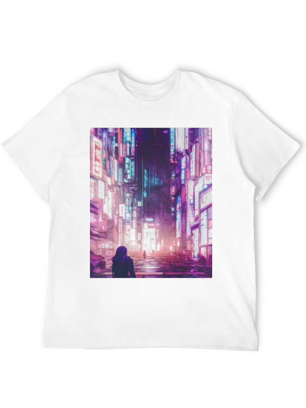 Cyberpunk City Street Black T-Shirt