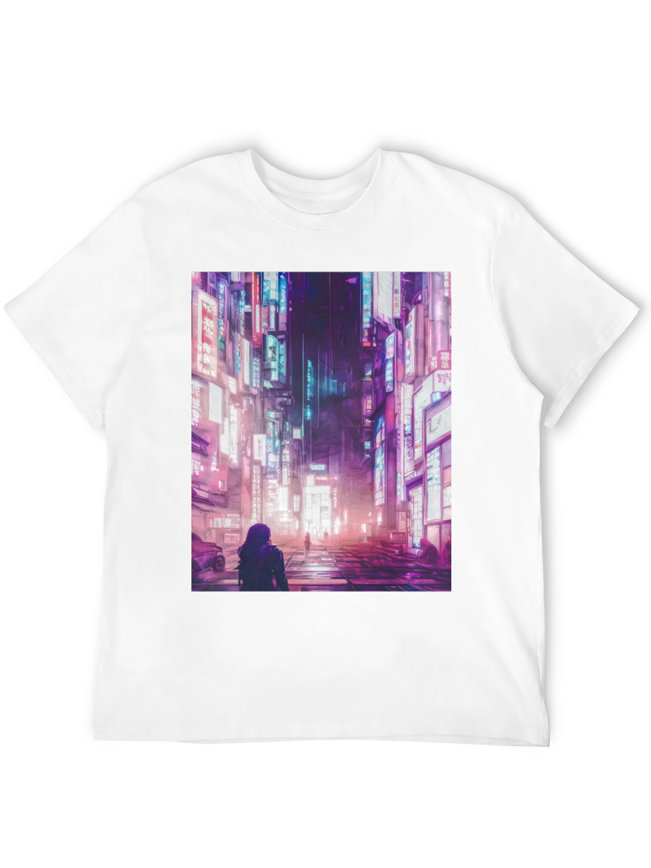 Cyberpunk City Street Black T-Shirt