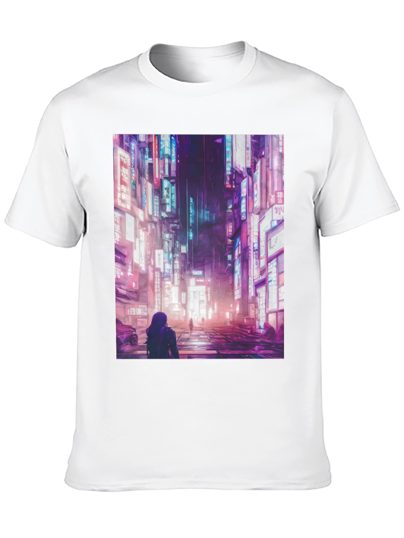 Cyberpunk City Street Black T-Shirt
