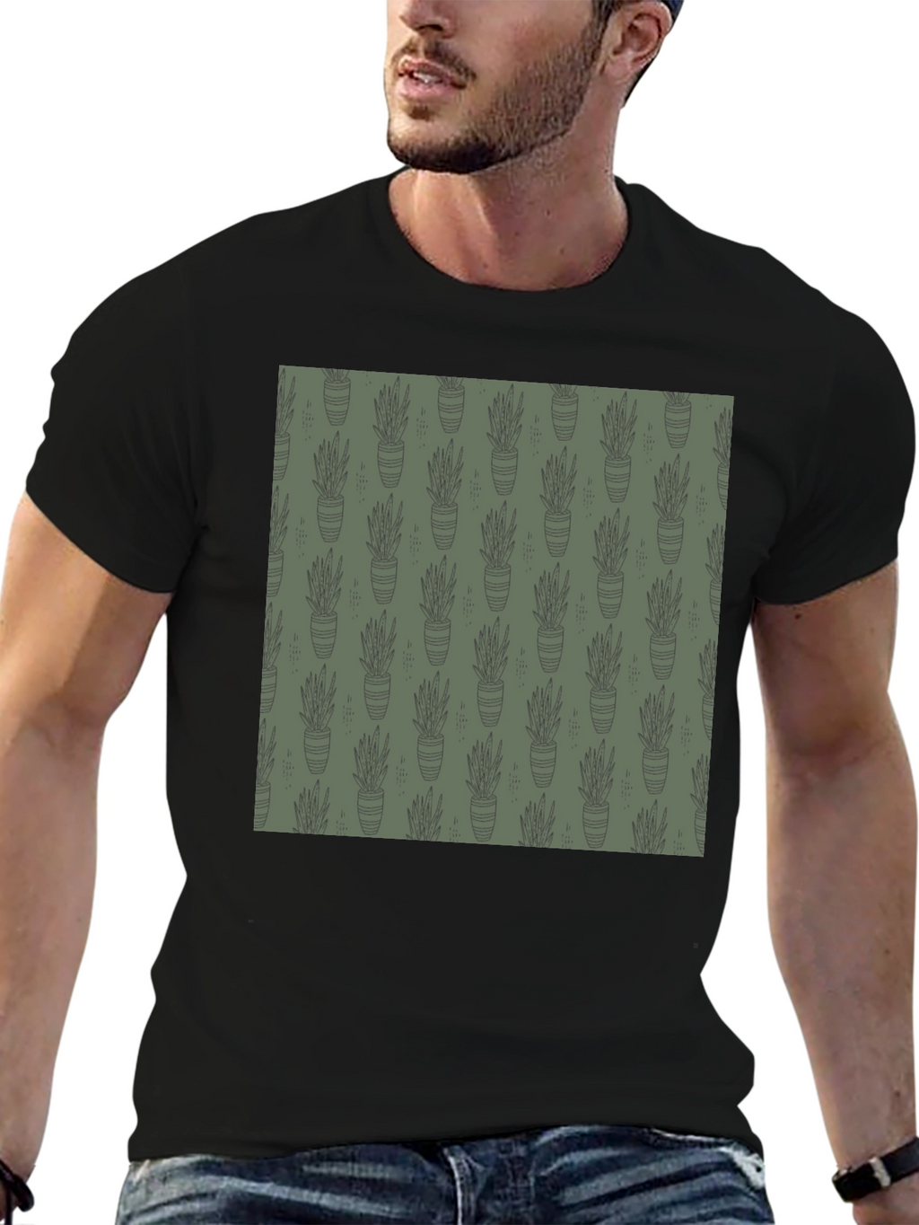 Unique Potted Plant Print T-Shirt
