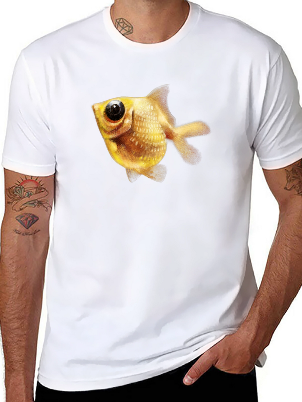 Mens Black T-Shirt with Goldfish Graphic