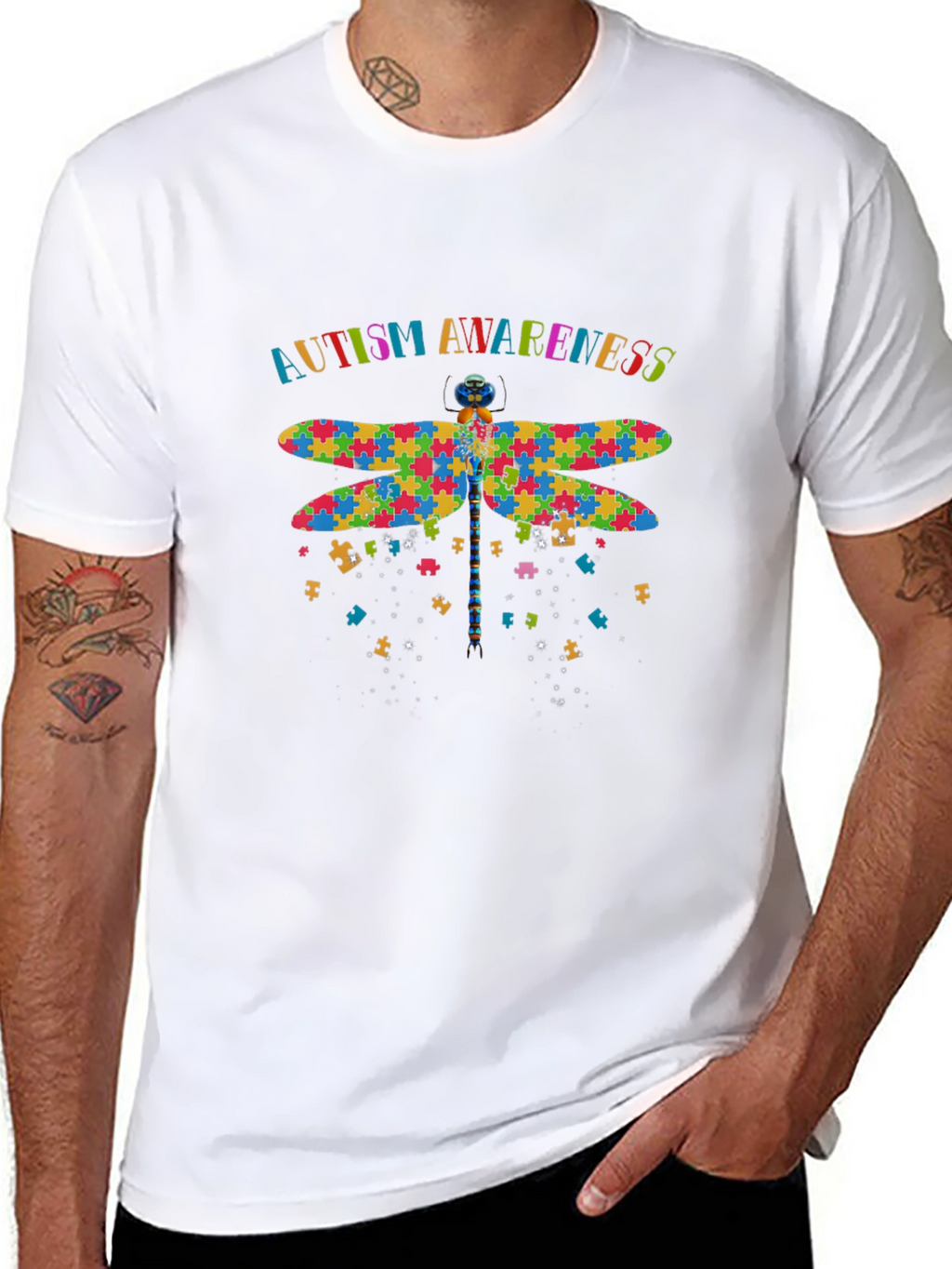 Autism Awareness Puzzle Dragonfly Graphic Tee