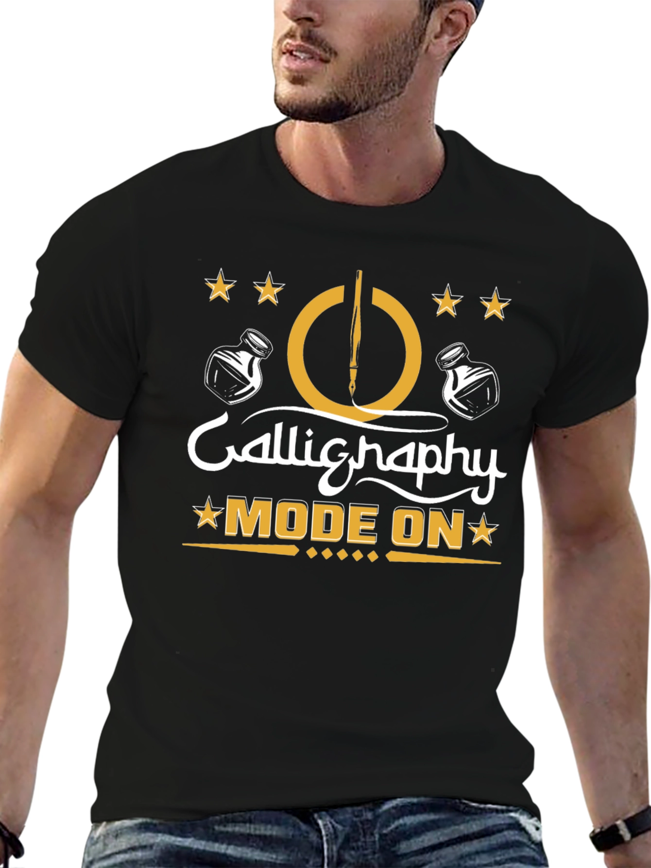 Calligraphy Mode On Black T-Shirt