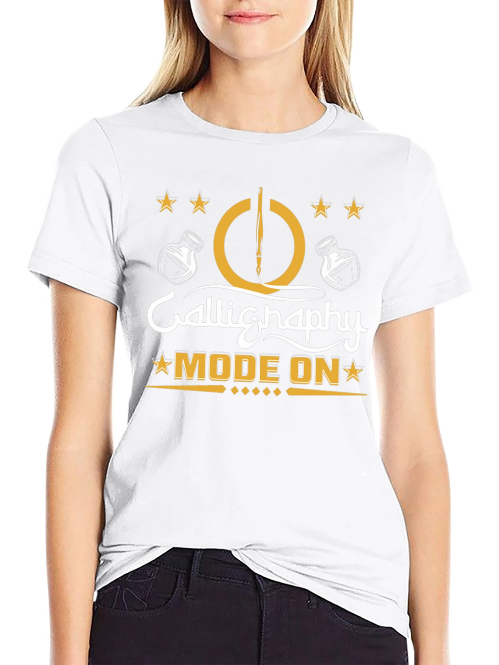 Calligraphy Mode On Black T-Shirt