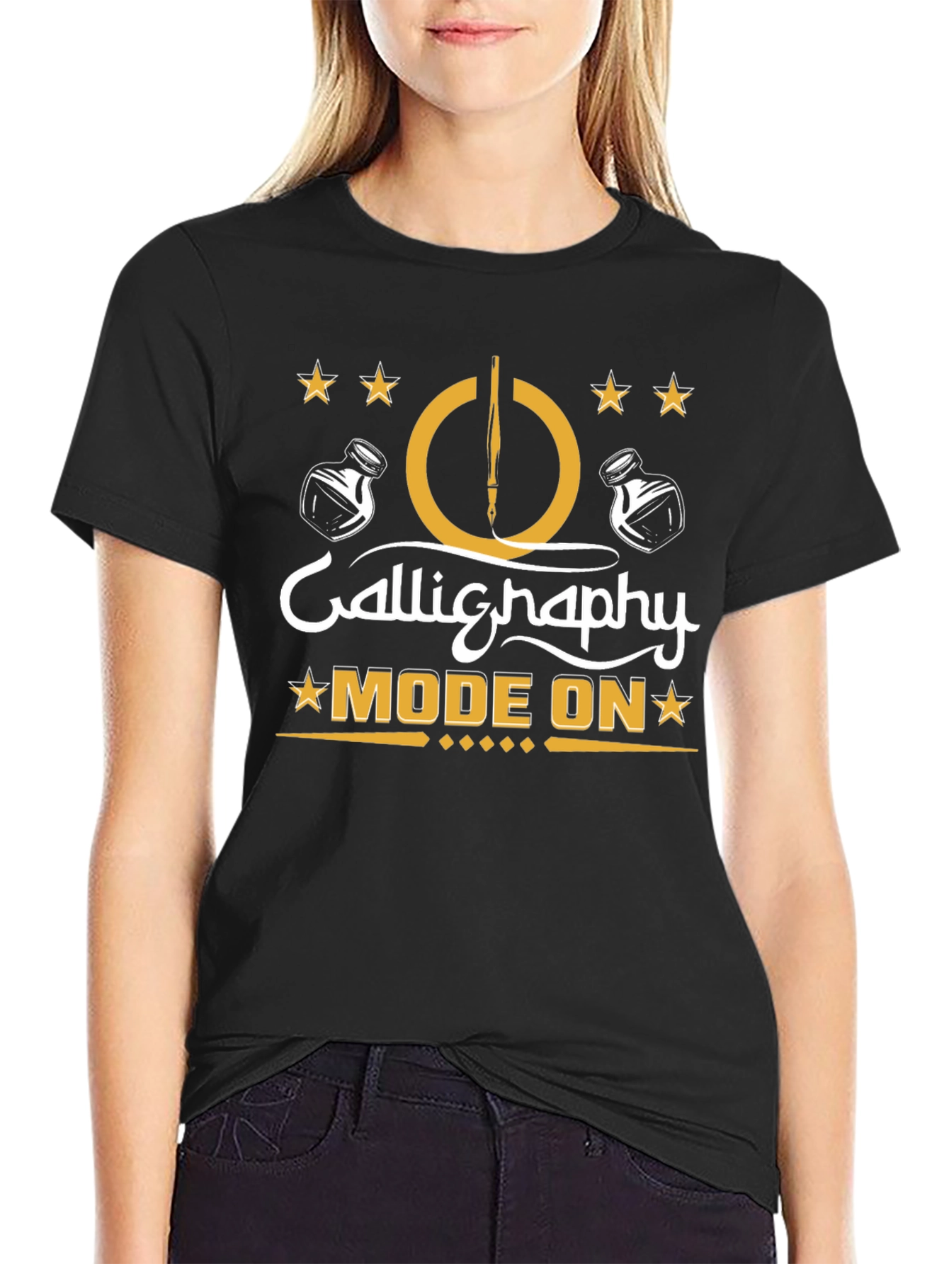 Calligraphy Mode On Black T-Shirt