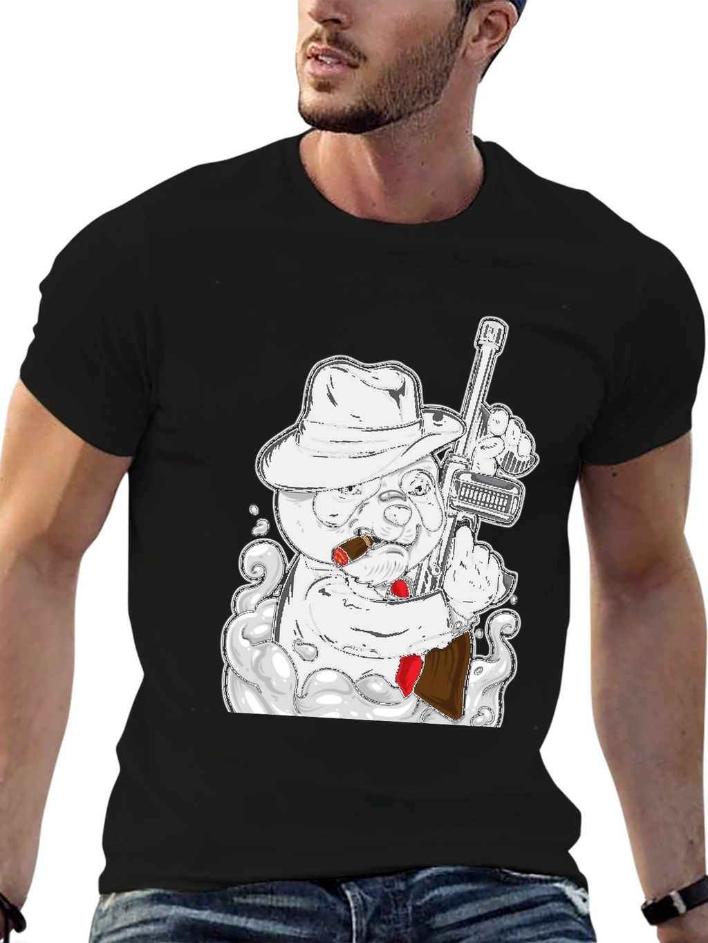 Gangster Bear T-Shirt - Black Cotton Tee