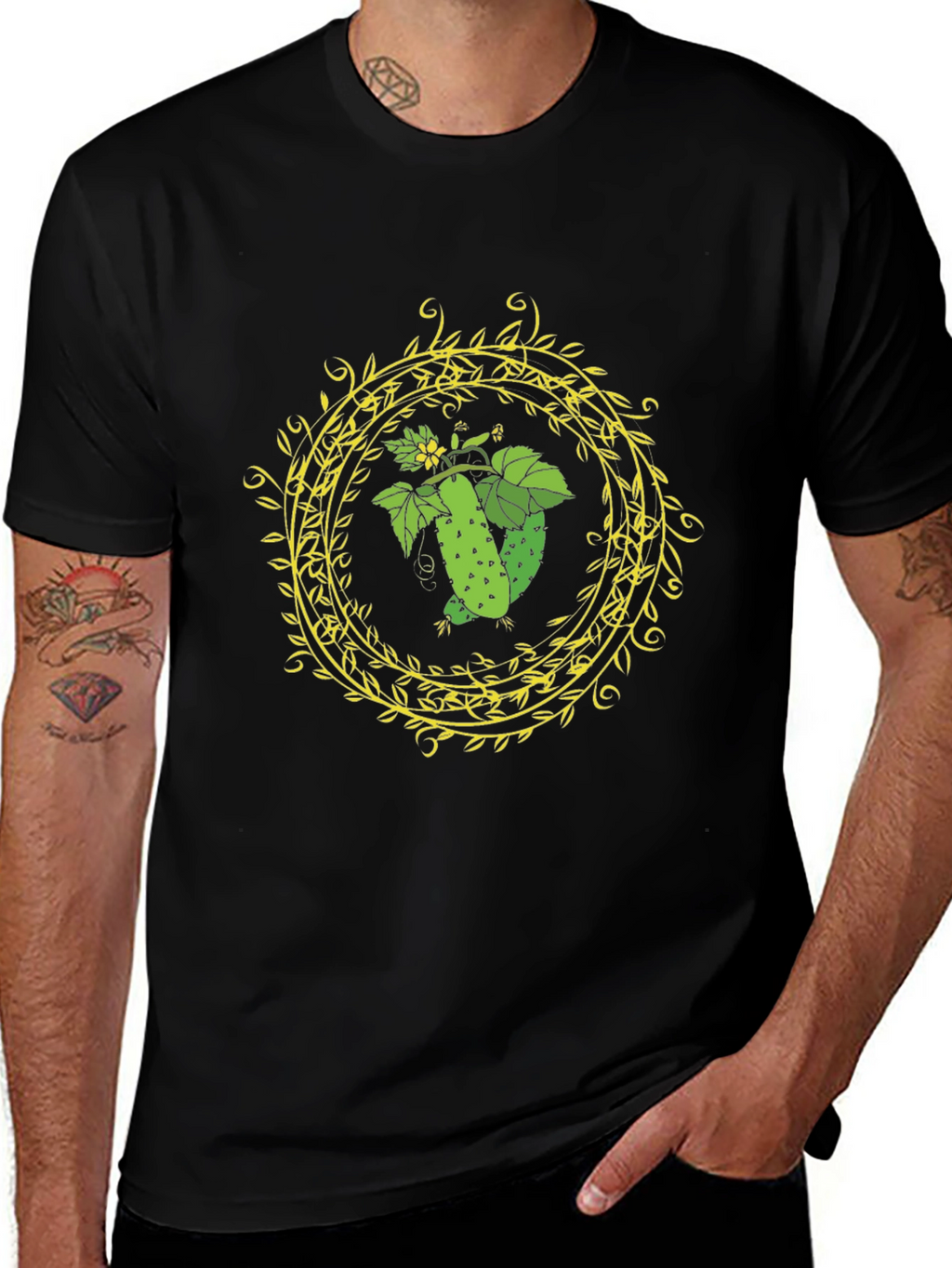 Cucumber Ring Graphic Tee - Black Cotton T-Shirt