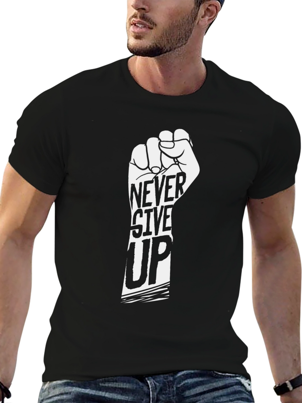 Never Give Up Graphic Tee - Motivational Black T-Shirt