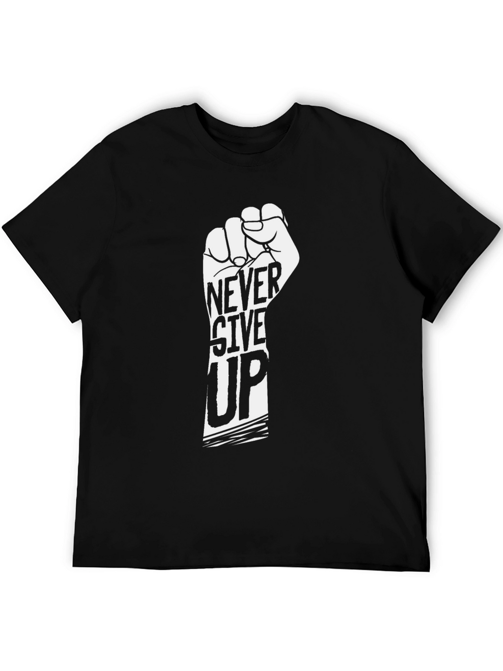 Never Give Up Graphic Tee - Motivational Black T-Shirt