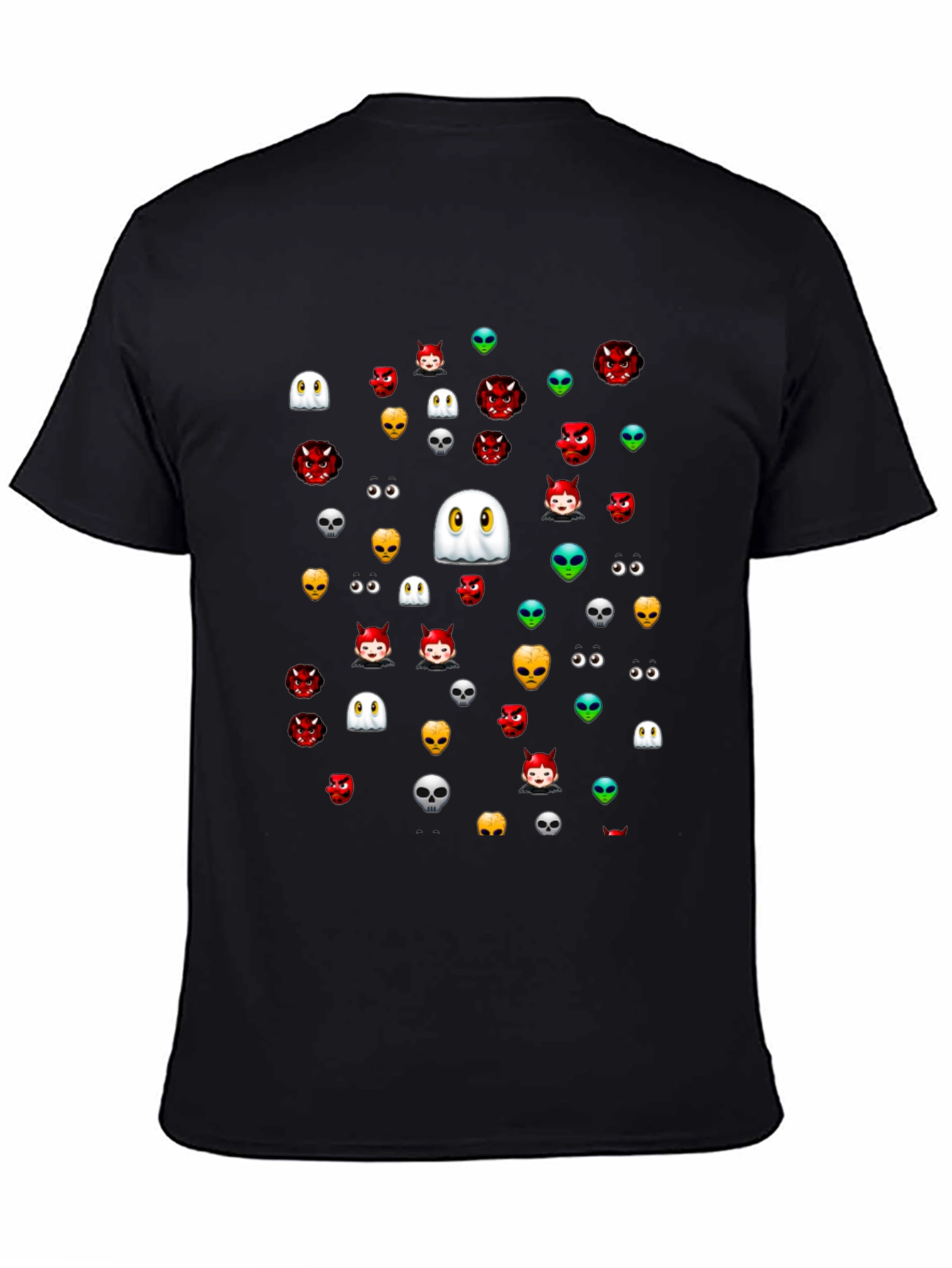 Halloween Emoji Pattern Black T-Shirt