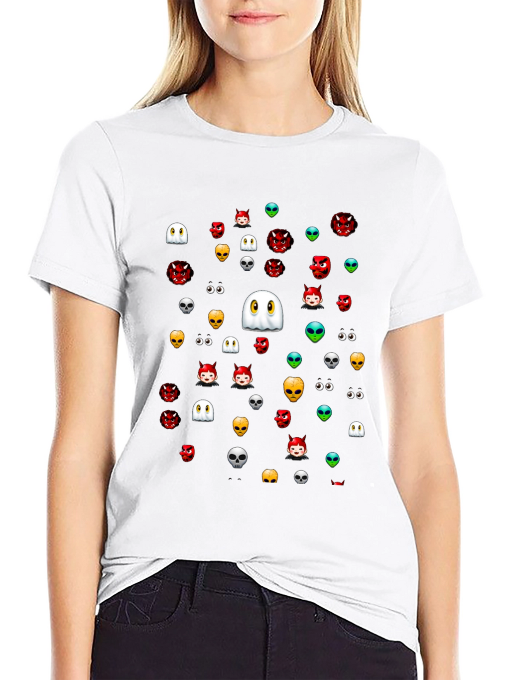 Halloween Emoji Pattern Black T-Shirt