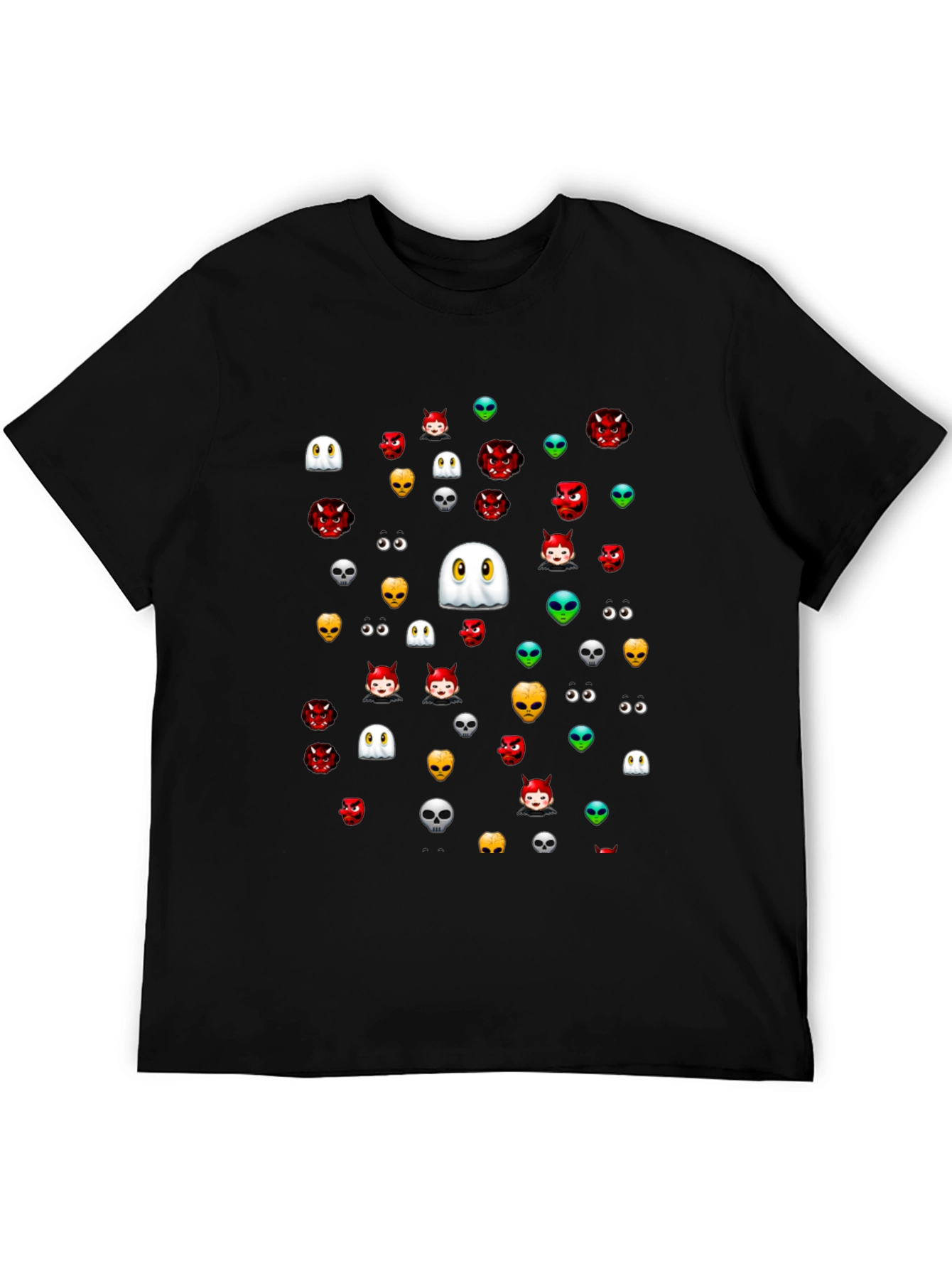 Halloween Emoji Pattern Black T-Shirt