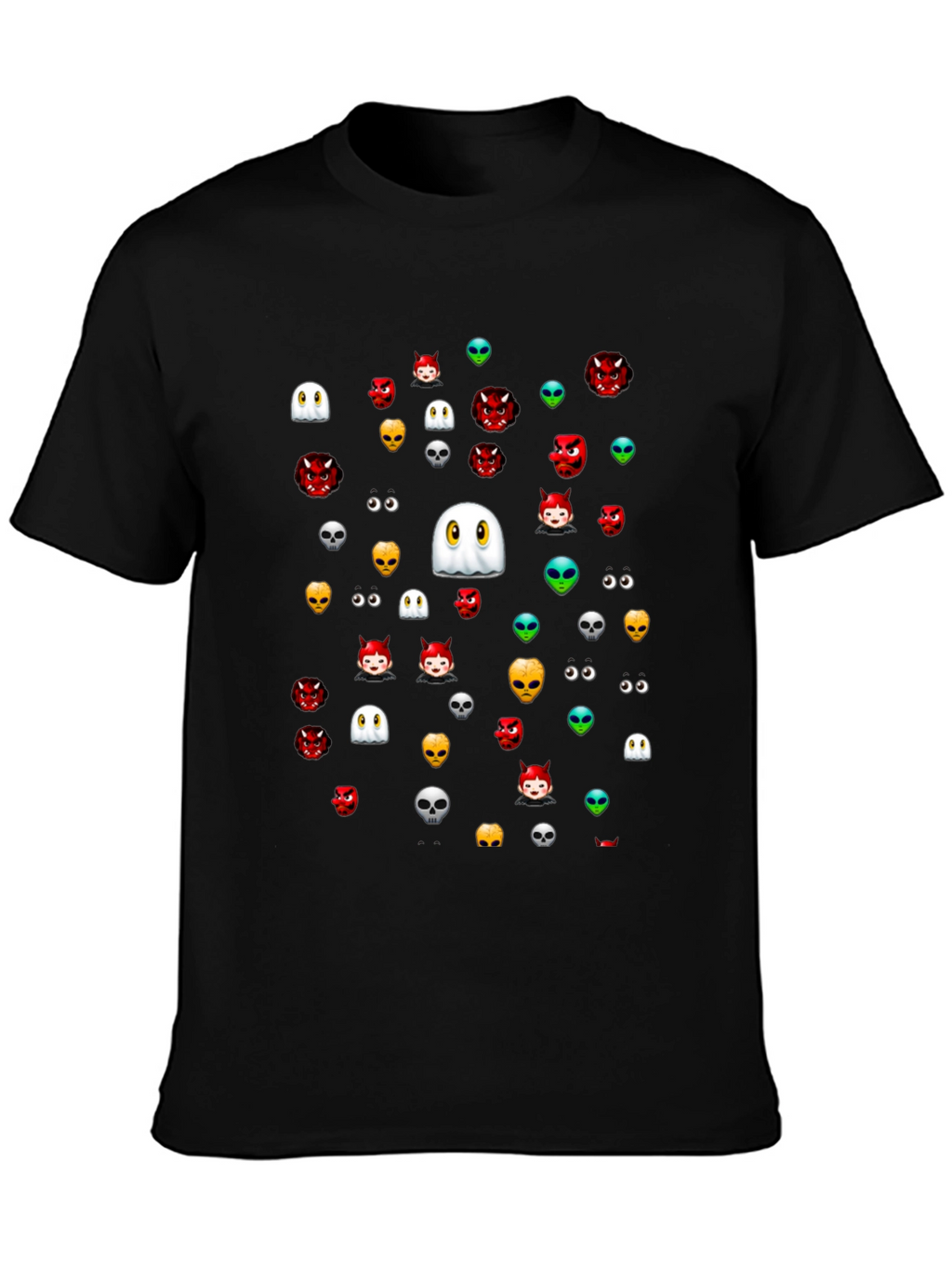 Halloween Emoji Pattern Black T-Shirt