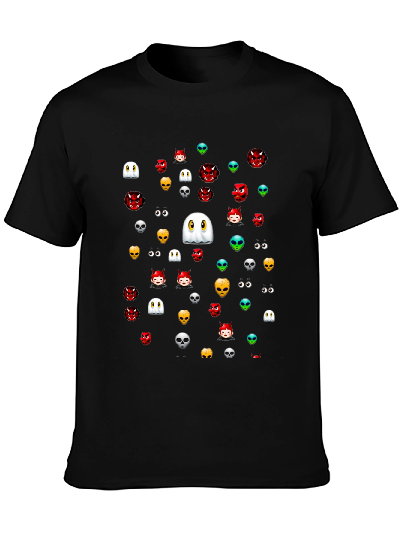 Halloween Emoji Pattern Black T-Shirt