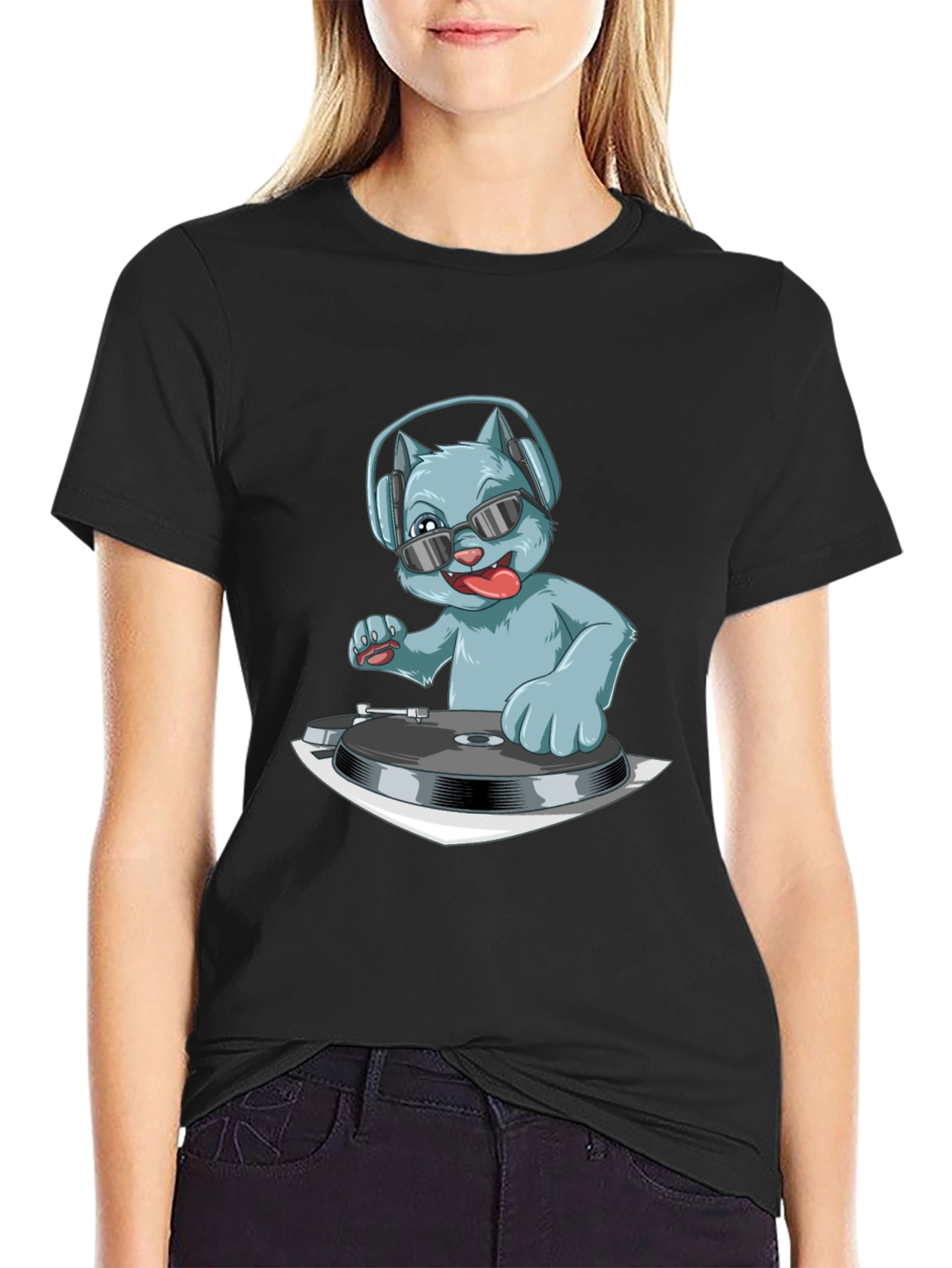 DJ Cat T-Shirt - Cool Cat Wearing Headphones Graphic Tee