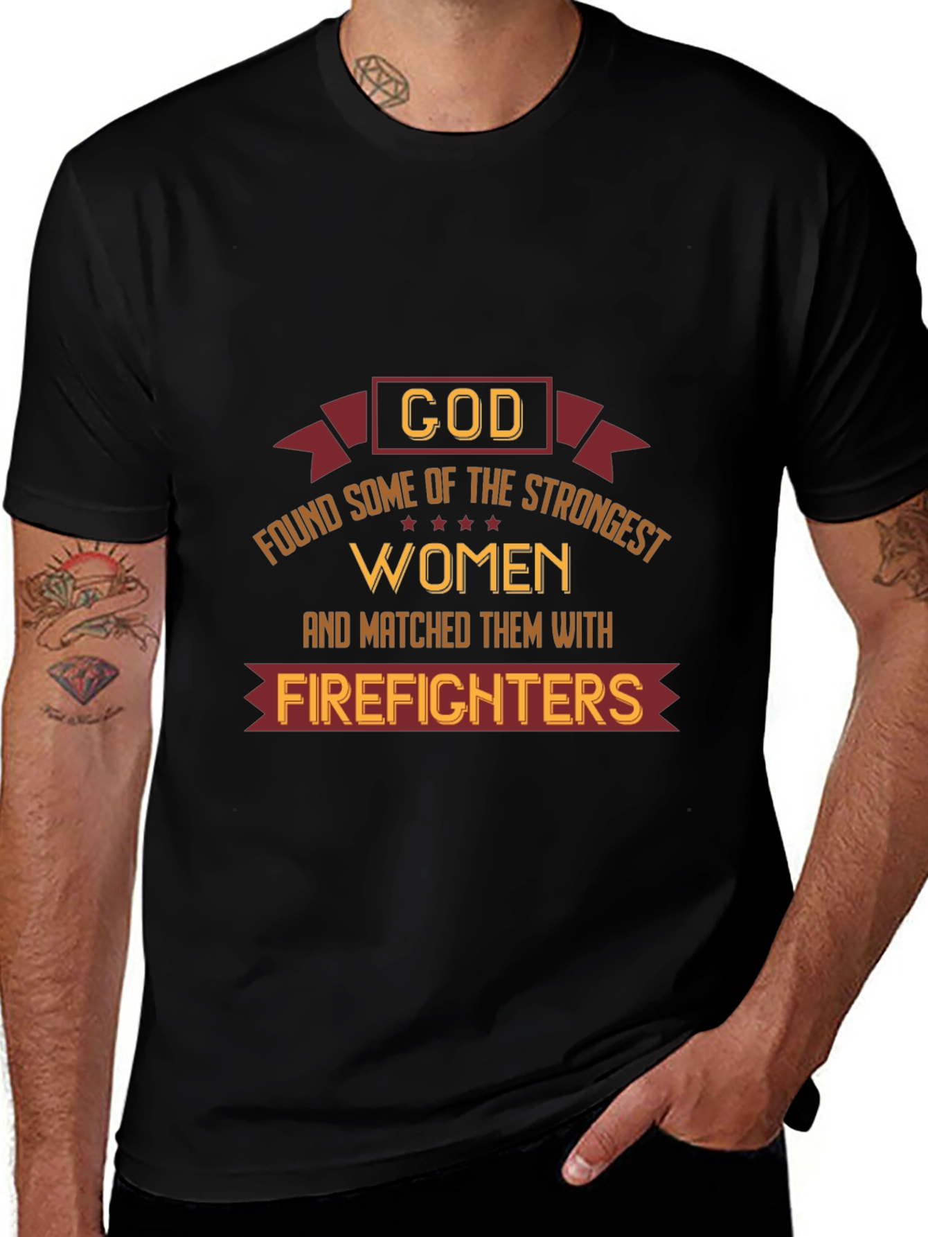 Strong Women Firefighter Tee - Black Graphic T-Shirt