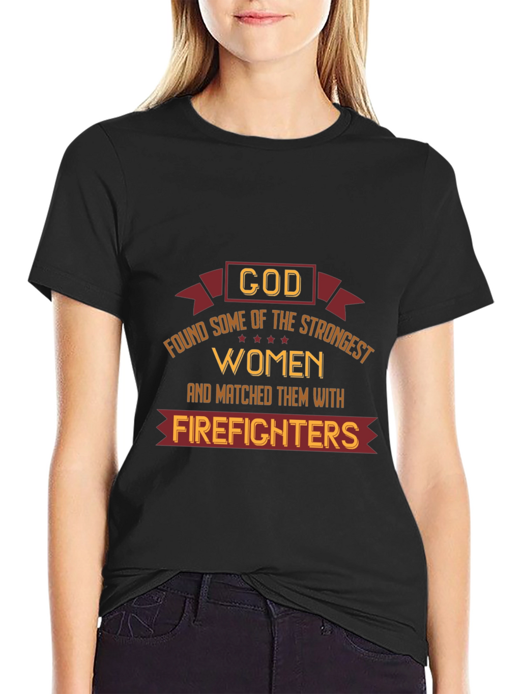 Strong Women Firefighter Tee - Black Graphic T-Shirt