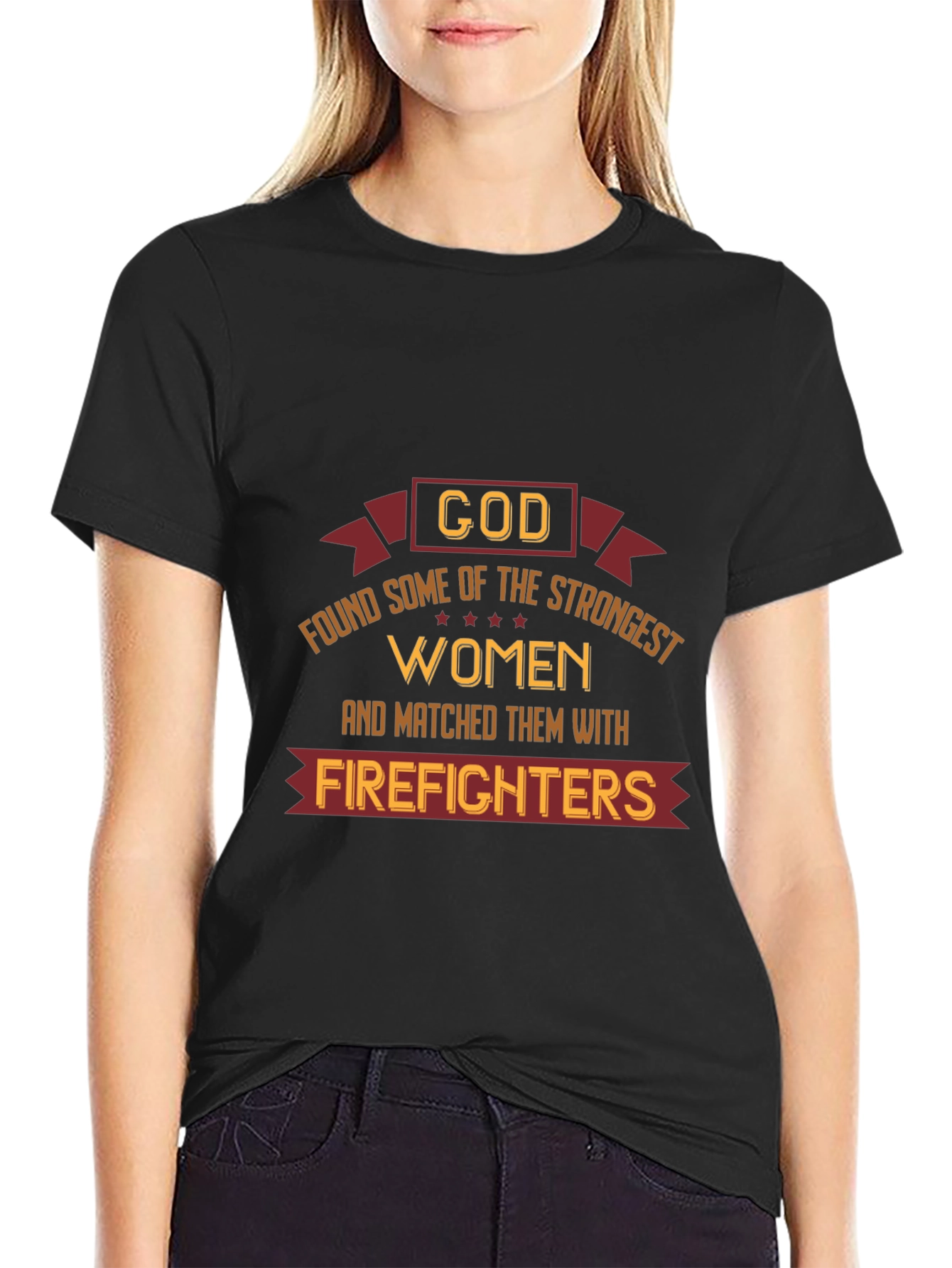 Strong Women Firefighter Tee - Black Graphic T-Shirt