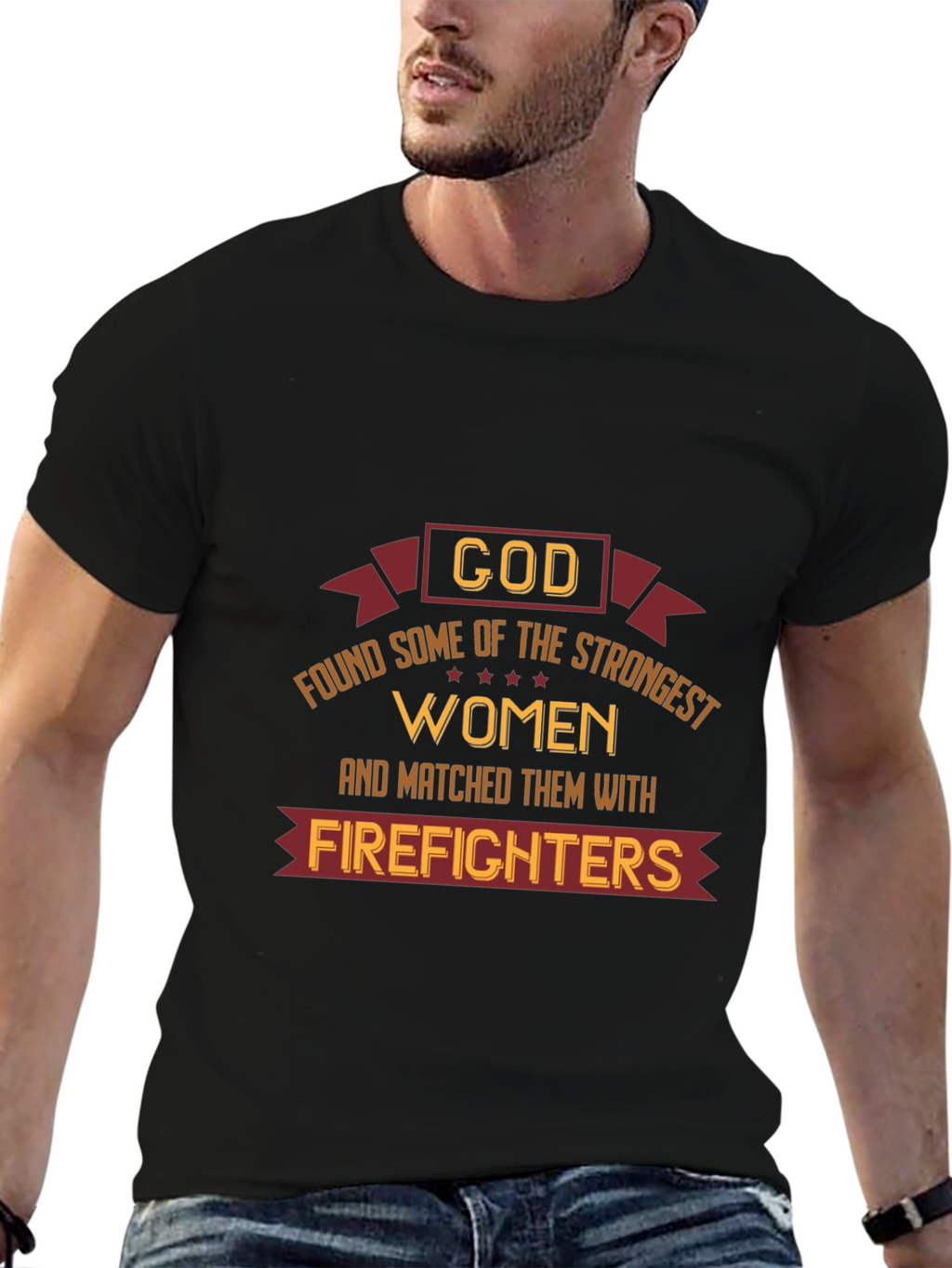 Strong Women Firefighter Tee - Black Graphic T-Shirt