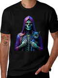 Grim Reaper & Cat Graphic Tee - Unique Design