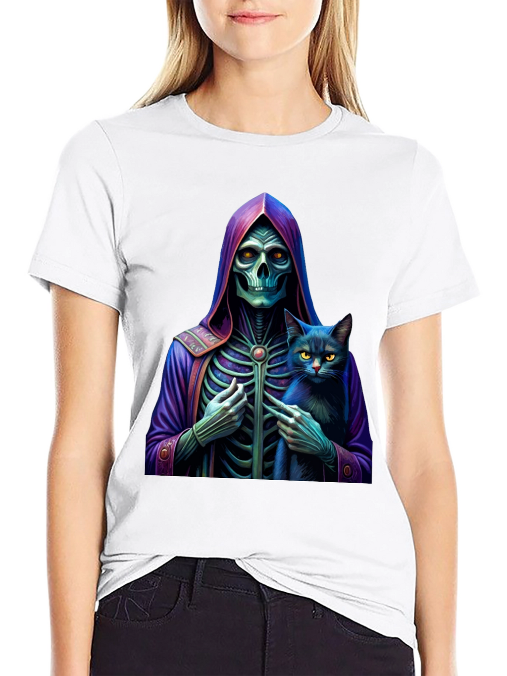 Grim Reaper & Cat Graphic Tee - Unique Design