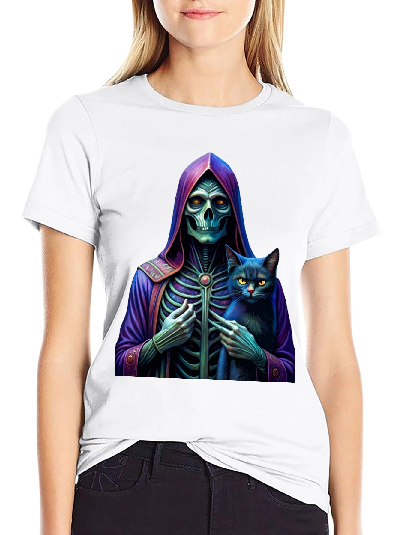 Grim Reaper & Cat Graphic Tee - Unique Design