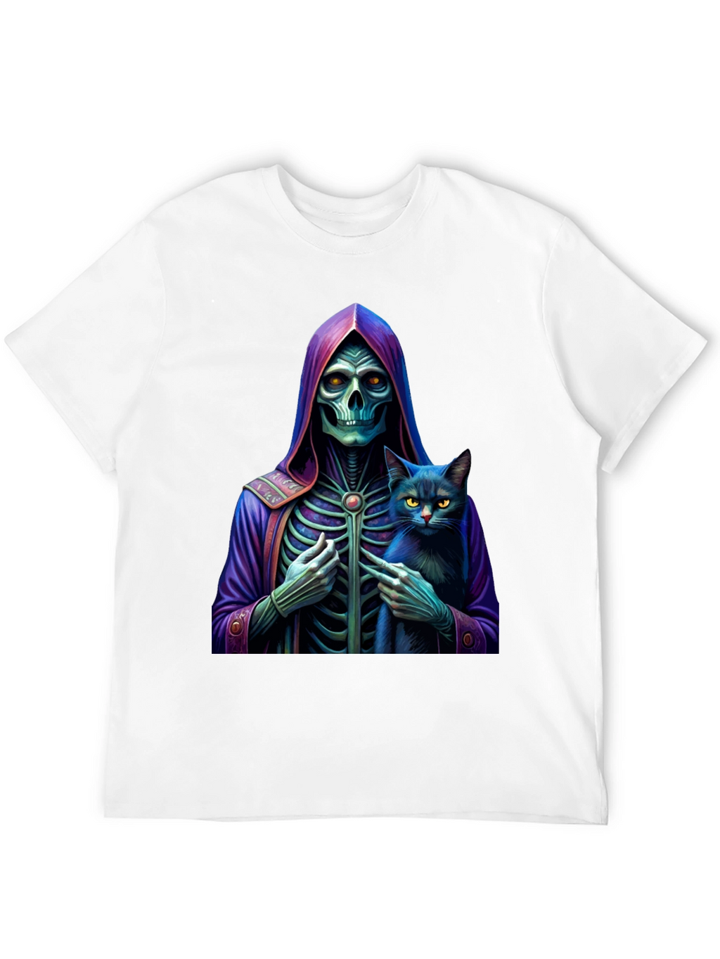 Grim Reaper & Cat Graphic Tee - Unique Design