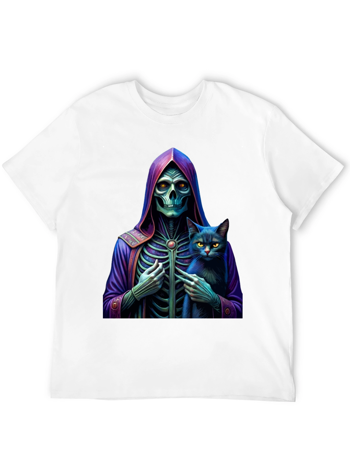 Grim Reaper & Cat Graphic Tee - Unique Design