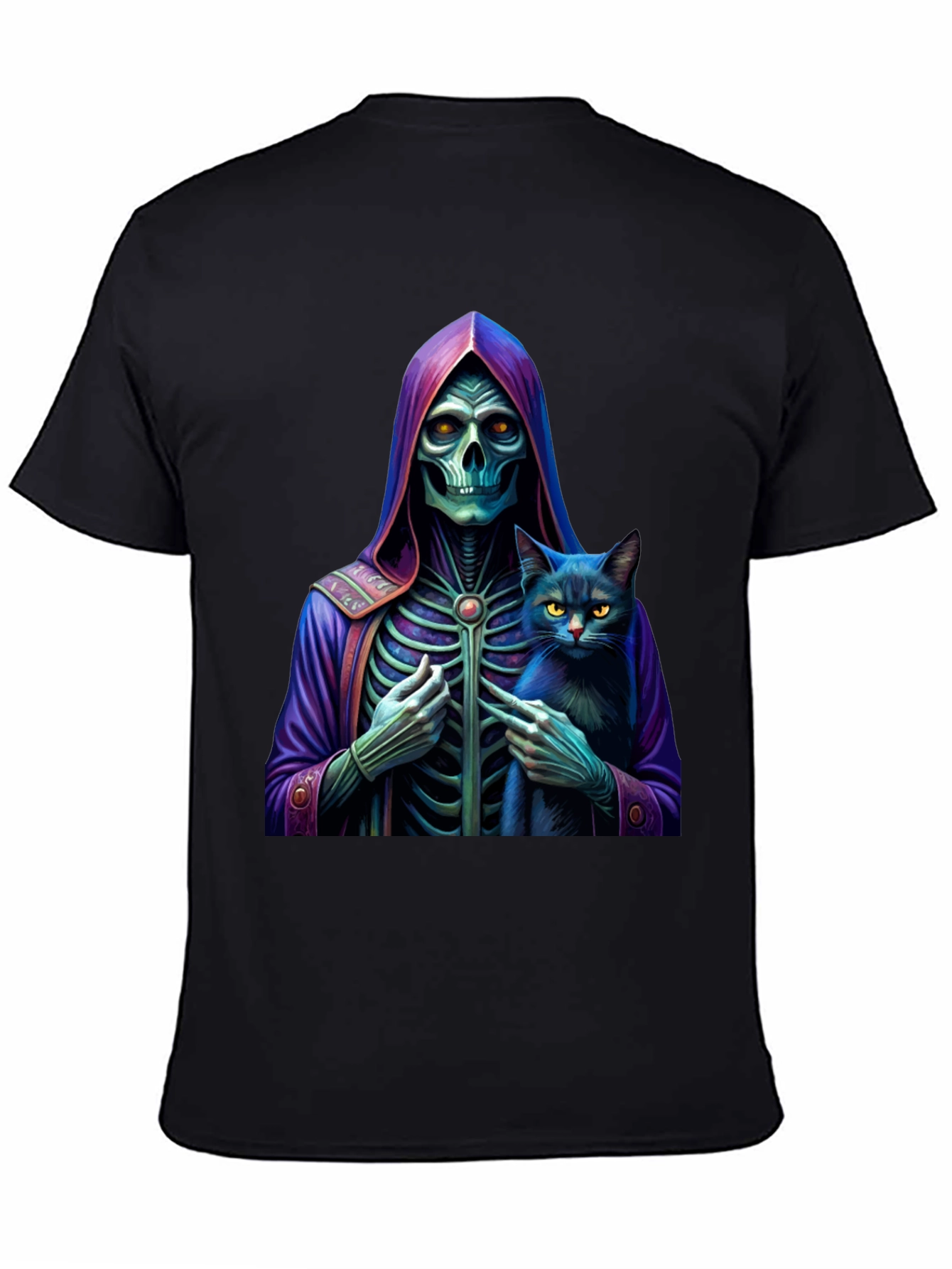 Grim Reaper & Cat Graphic Tee - Unique Design