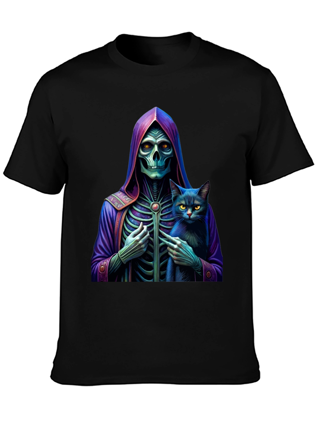 Grim Reaper & Cat Graphic Tee - Unique Design