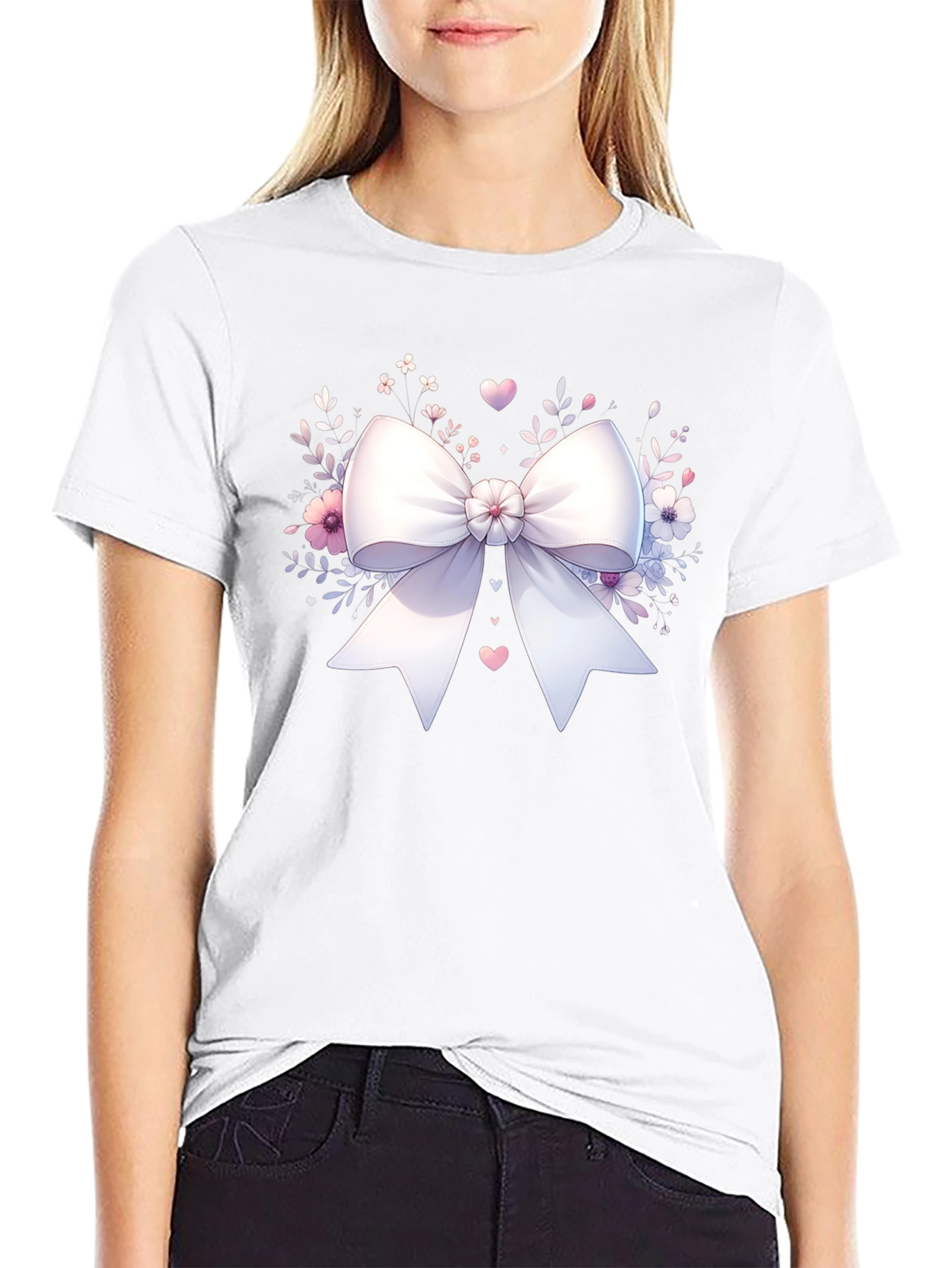 Bow & Floral Black T-Shirt