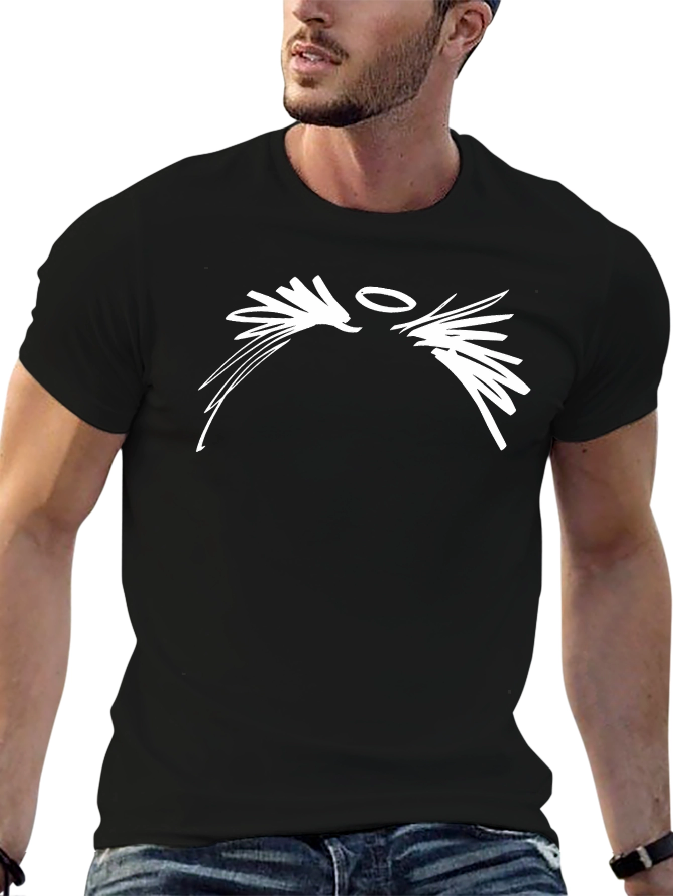 Abstract Angel Wings Graphic Black T-Shirt