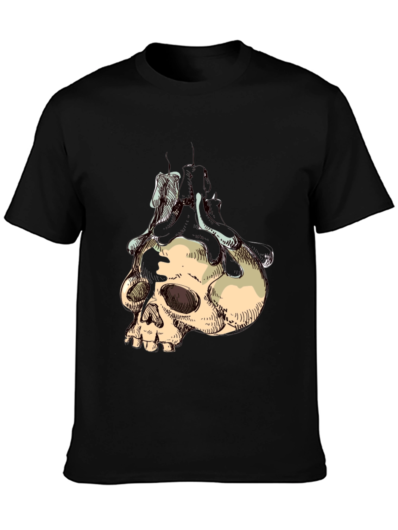 Skull & Candle Graphic T-Shirt - Gothic Style