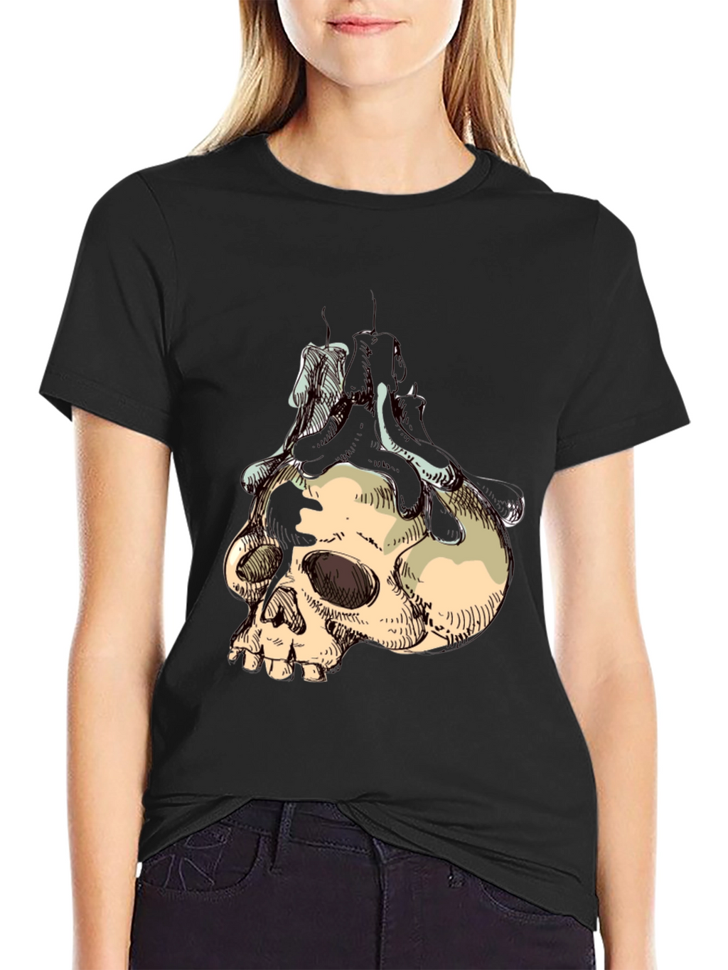 Skull & Candle Graphic T-Shirt - Gothic Style