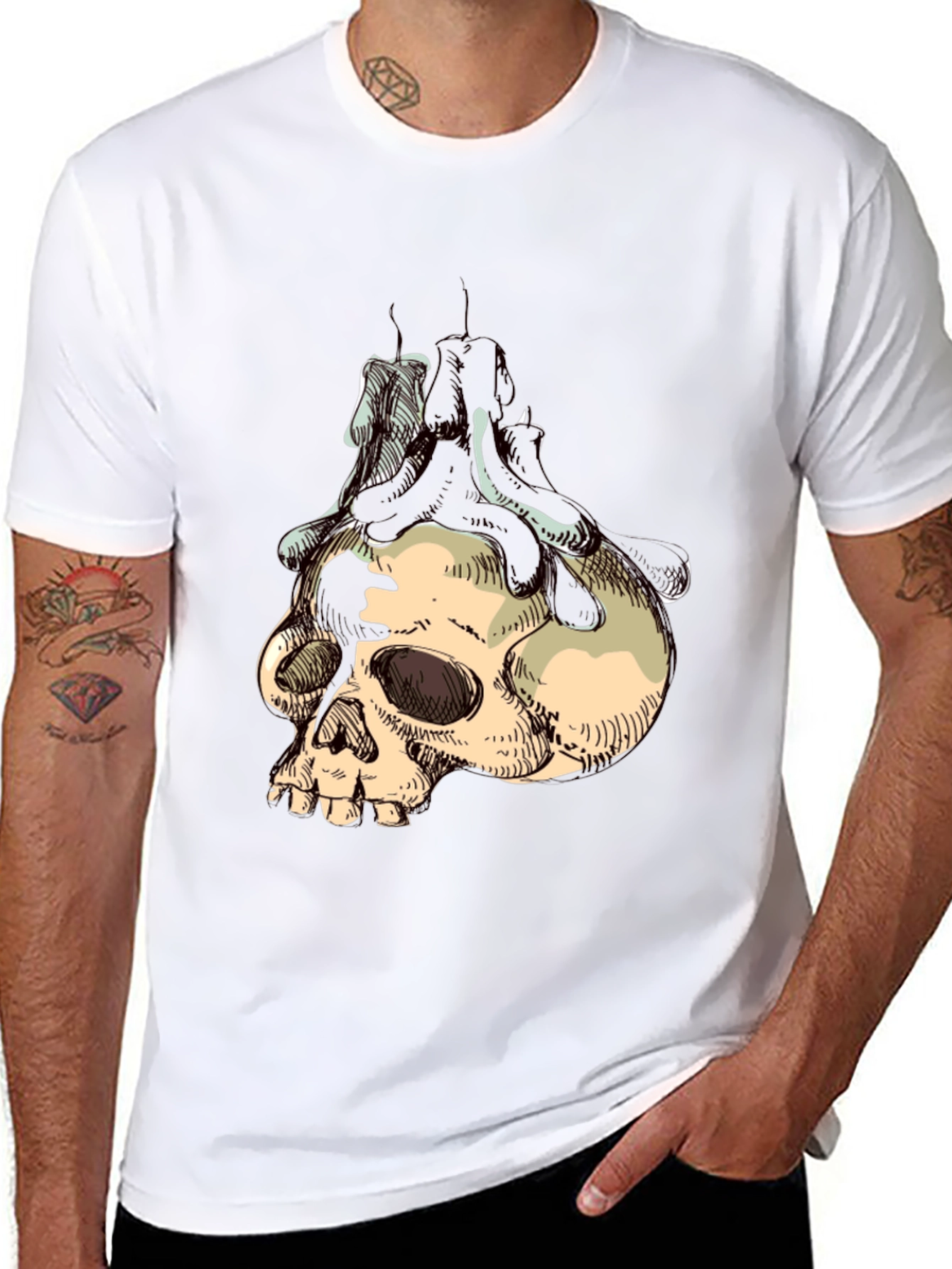 Skull & Candle Graphic T-Shirt - Gothic Style