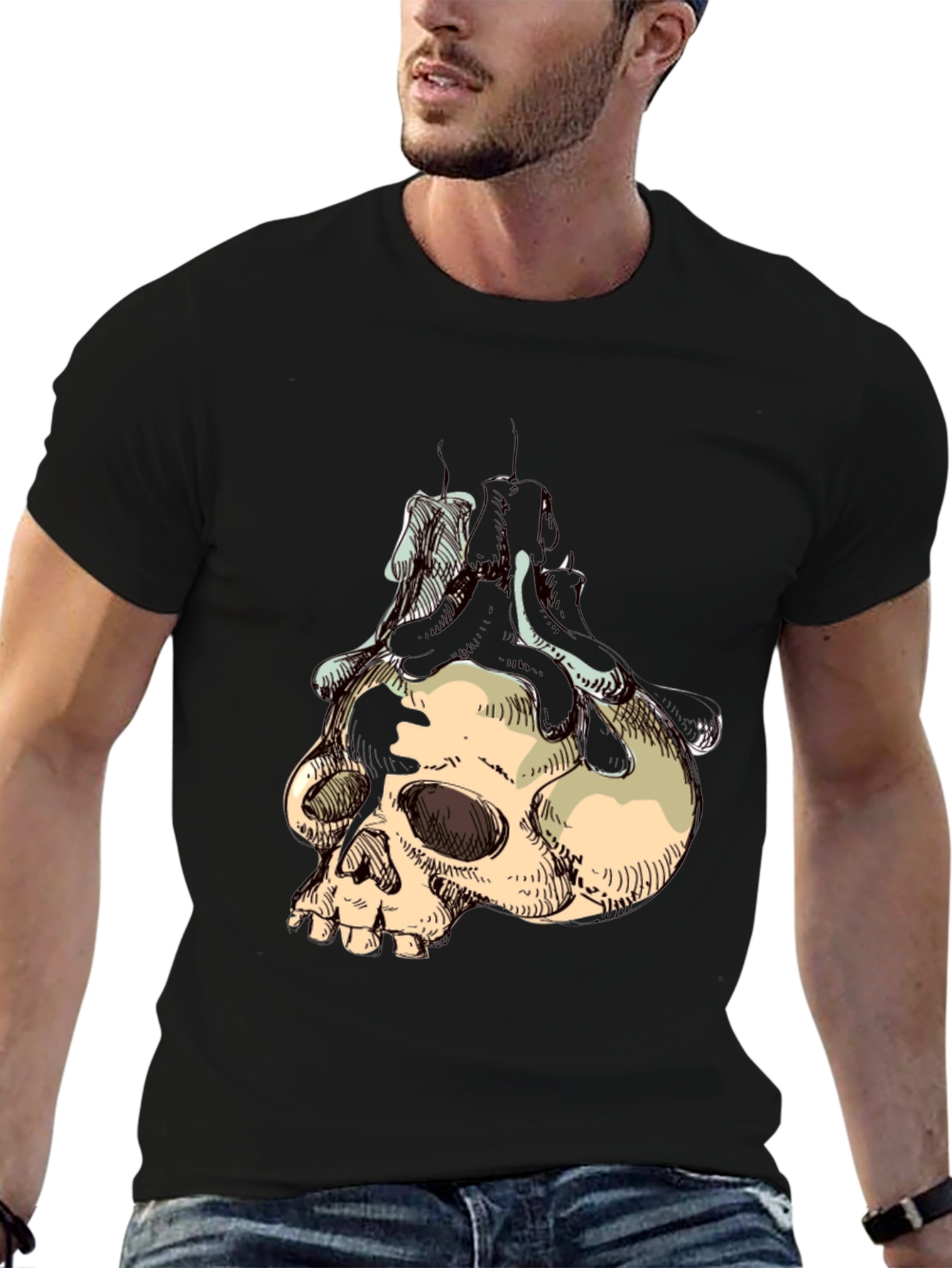 Skull & Candle Graphic T-Shirt - Gothic Style