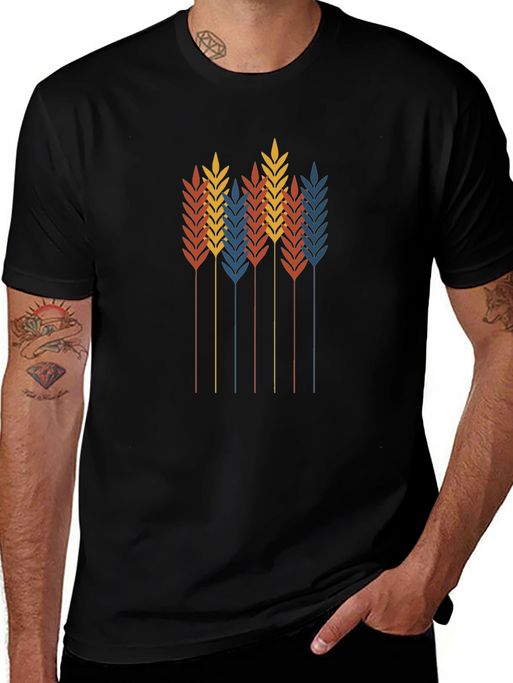 Wheat Graphic Black T-Shirt - Stylish Retro Design