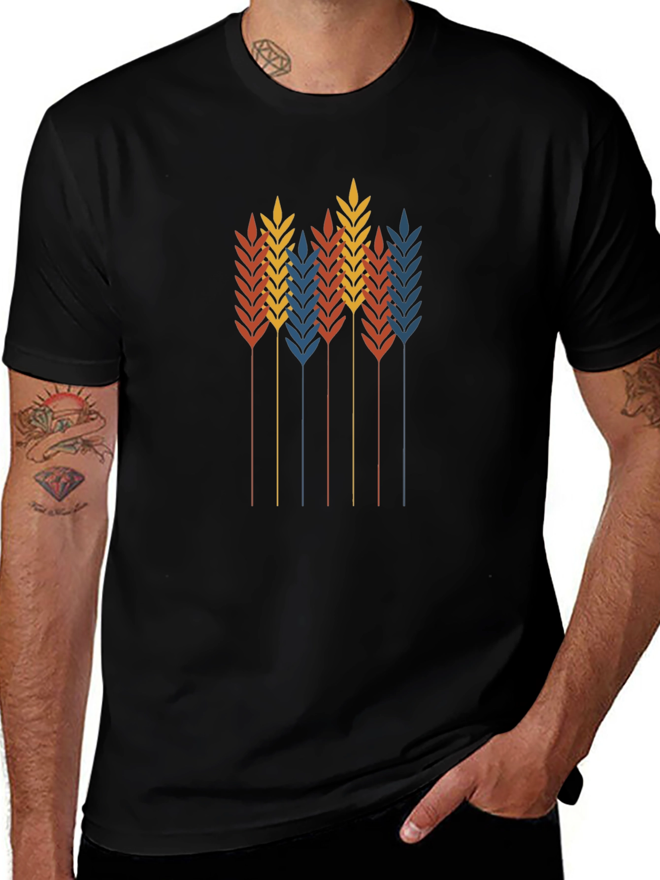 Wheat Graphic Black T-Shirt - Stylish Retro Design