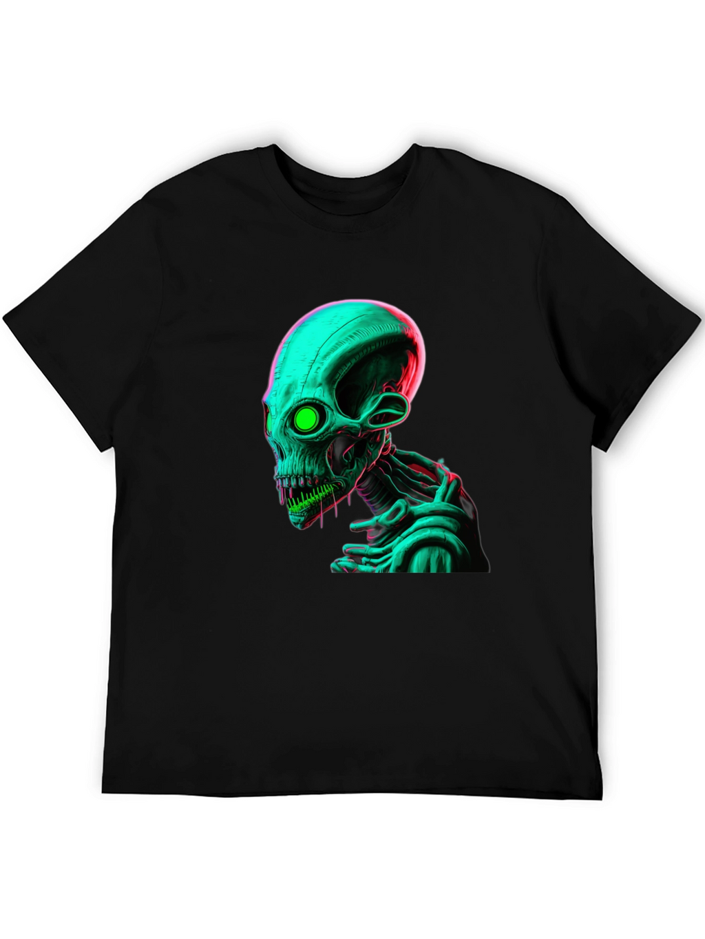 Neon Alien Graphic Black Tee Shirt