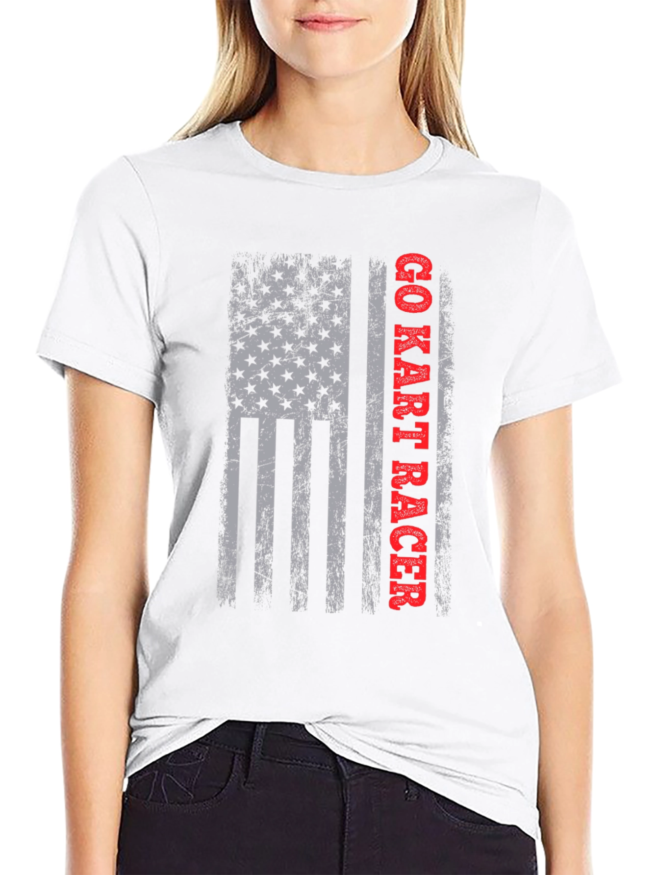 Go Kart Racer American Flag Graphic T-Shirt