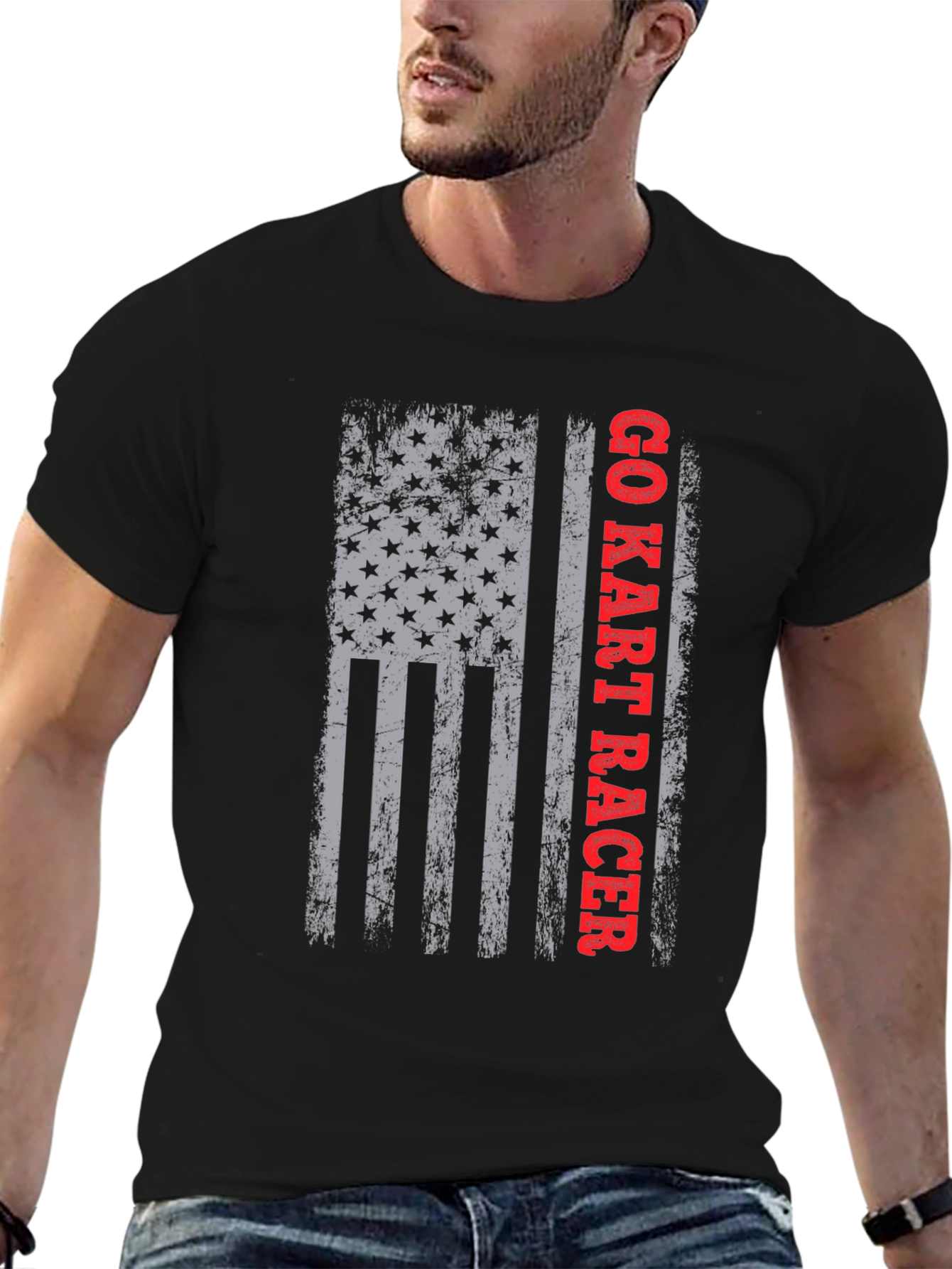 Go Kart Racer American Flag Graphic T-Shirt
