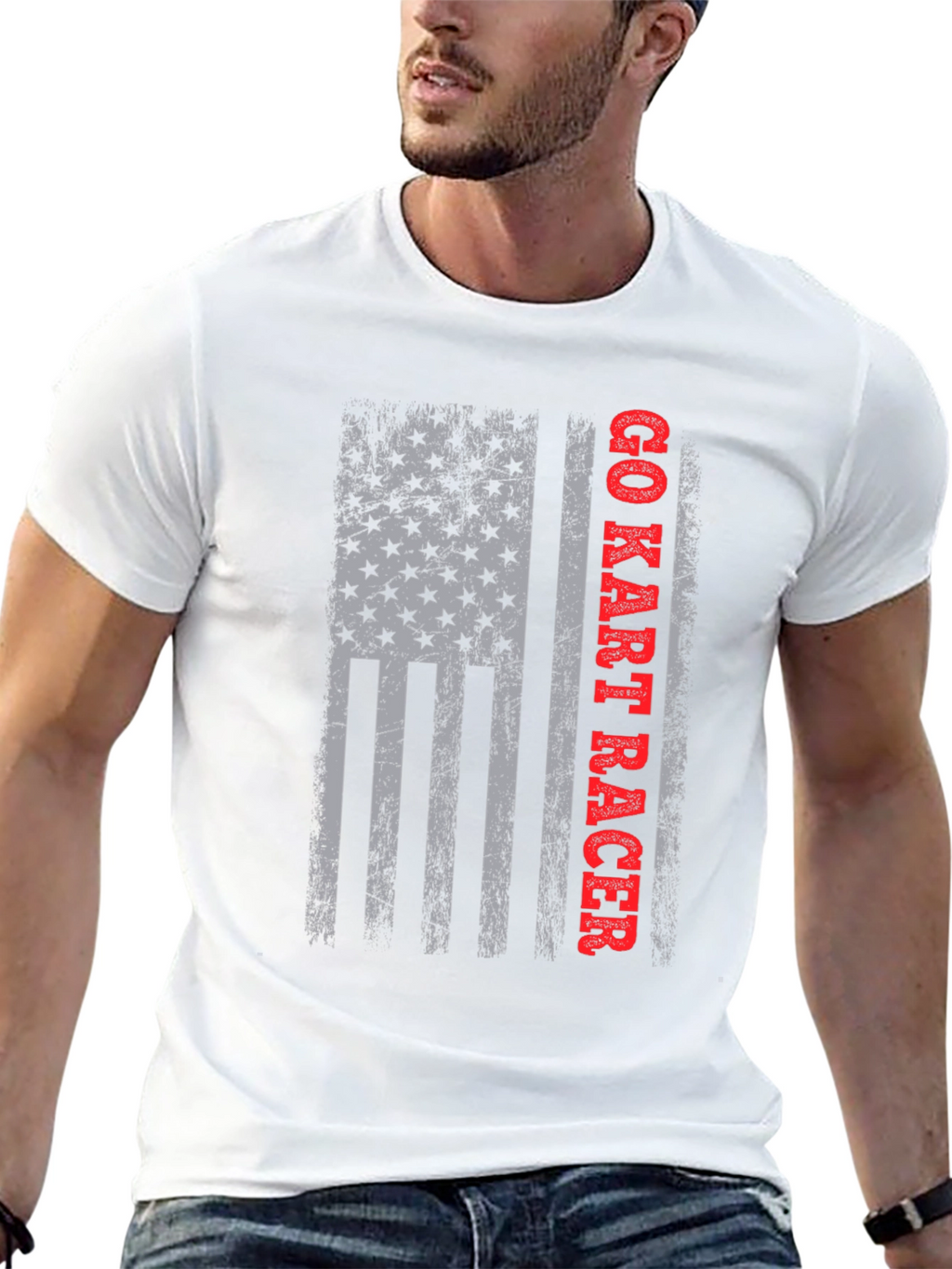 Go Kart Racer American Flag Graphic T-Shirt
