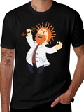 Mad Scientist Cartoon Graphic Black T-Shirt