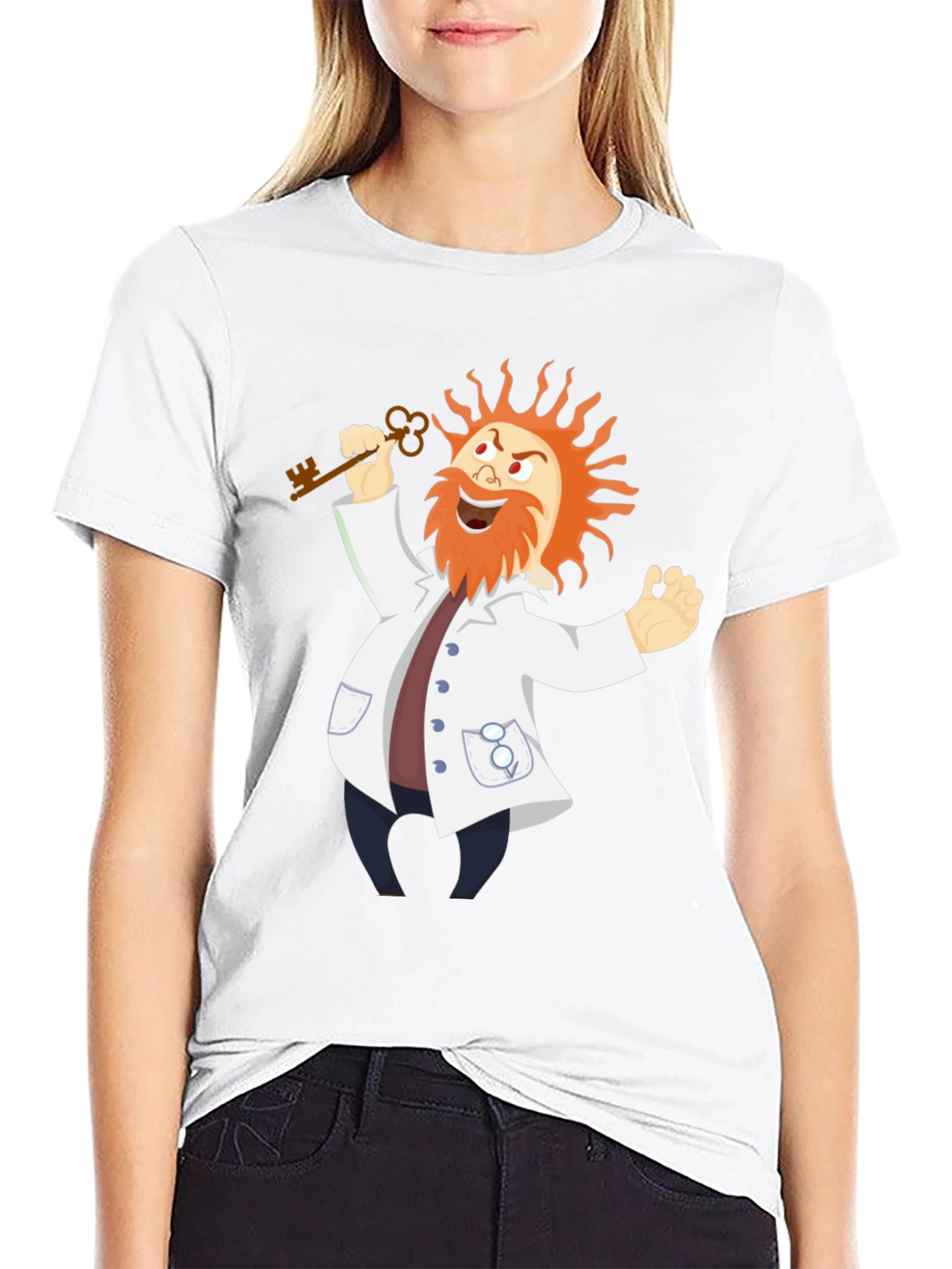 Mad Scientist Cartoon Graphic Black T-Shirt
