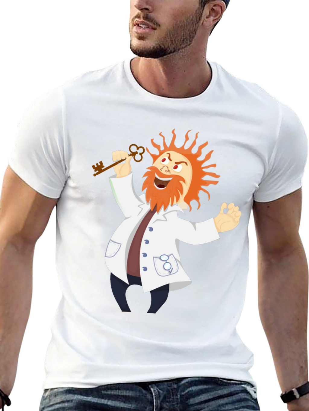 Mad Scientist Cartoon Graphic Black T-Shirt