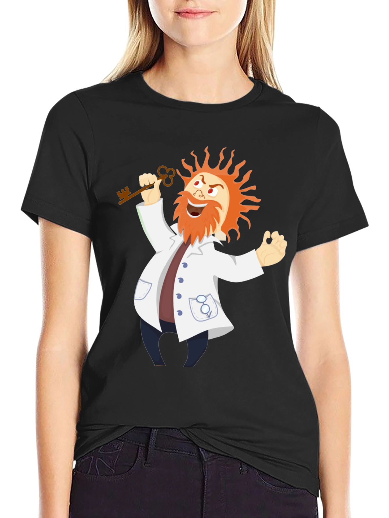 Mad Scientist Cartoon Graphic Black T-Shirt
