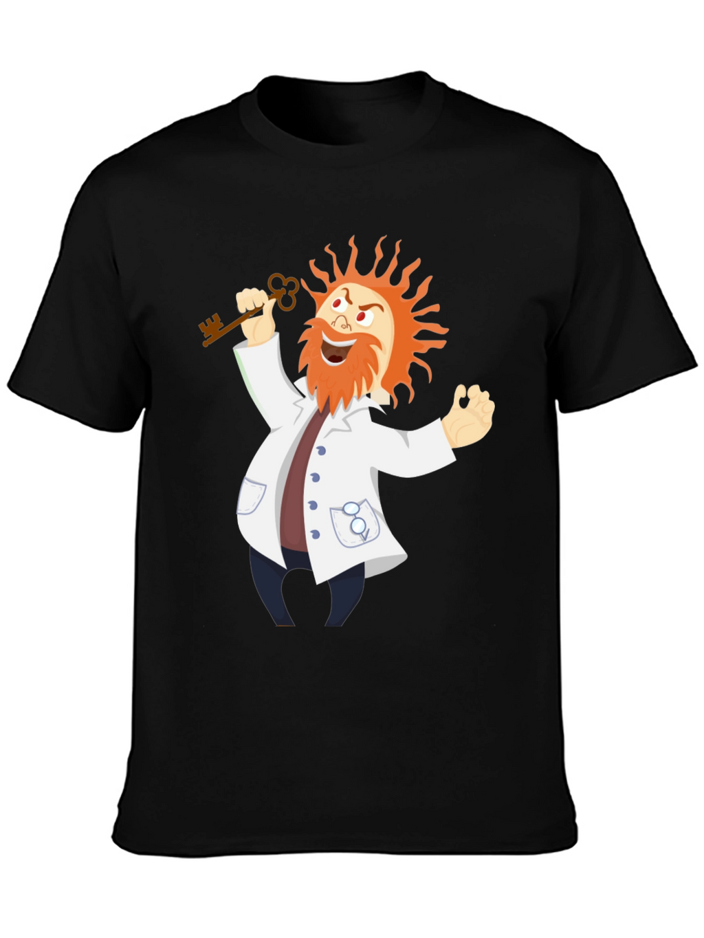 Mad Scientist Cartoon Graphic Black T-Shirt