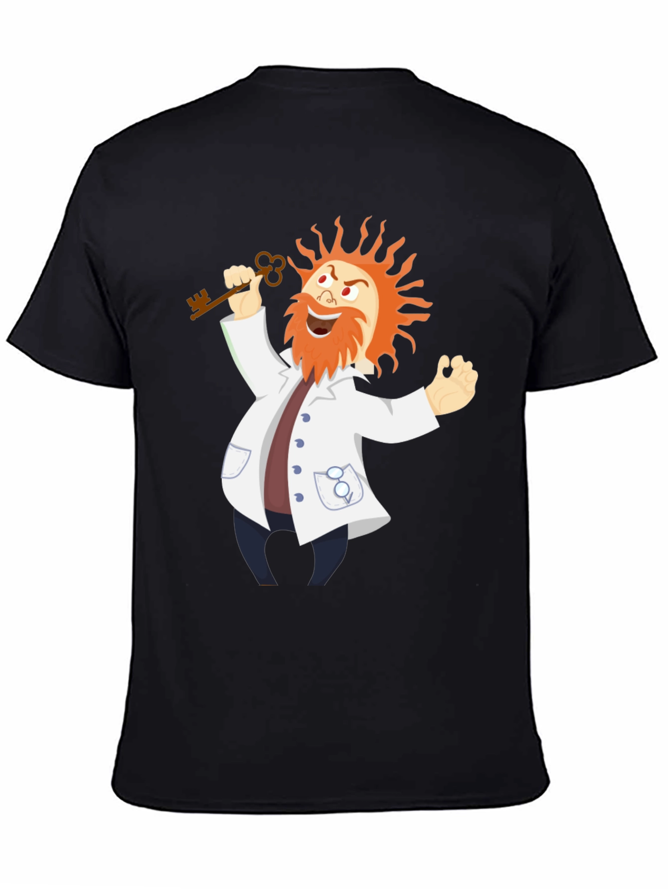 Mad Scientist Cartoon Graphic Black T-Shirt