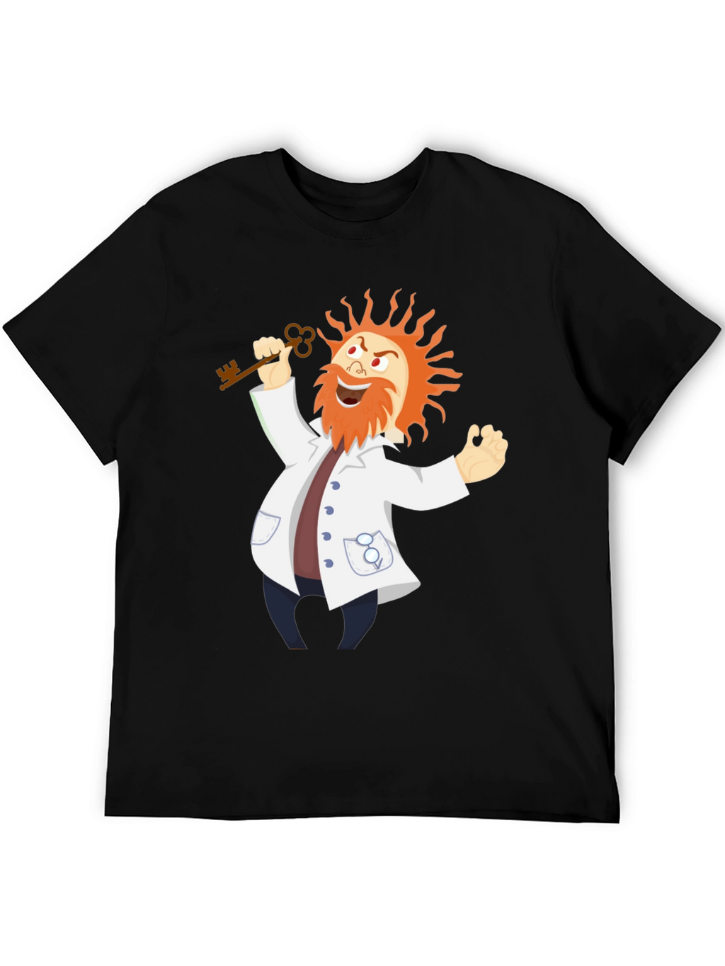 Mad Scientist Cartoon Graphic Black T-Shirt